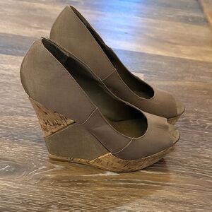 BCBGeneration Taupe Peep Toe Wedge
